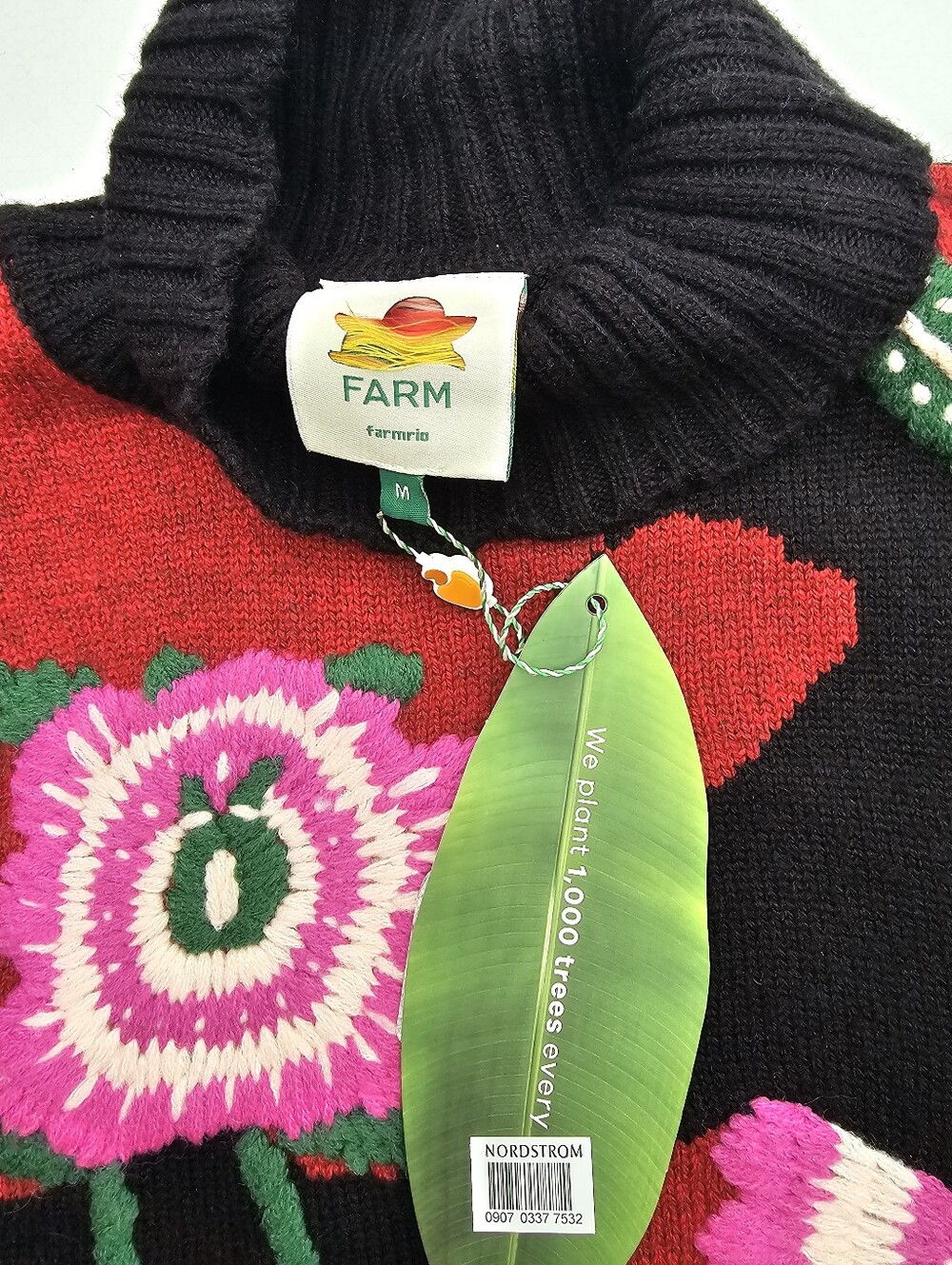 Farm Rio Black Bold Colorful Flower Embroidered Knit Sweater - Picture 7 of 13